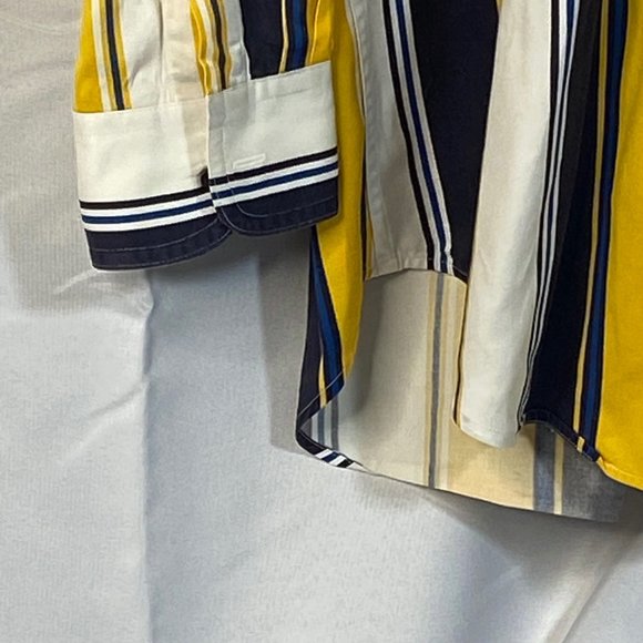 Chaps Ralph Lauren Shirt Long Sleeve Sz L 100% Cotton Blue/Yellow Stripes Preown - Picture 7 of 10